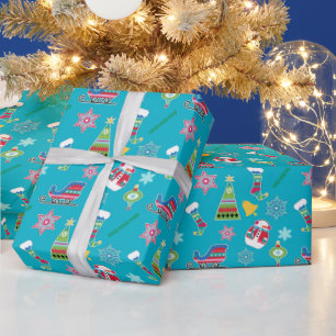 Papier Cadeau Motif de collage de Noël en bleu