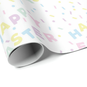 Papier Cadeau Motif de confettis avec des mots joyeux de Pâques 