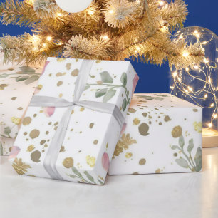 Papier Cadeau Motif de Confettis Botaniques Célébration Floral