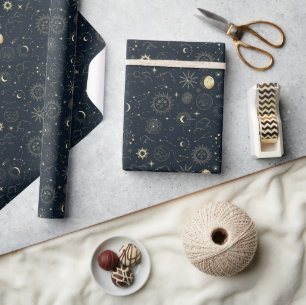Papier Cadeau Motif de constellation d'étoile d'or bleu minuit