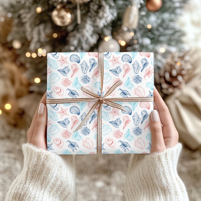 Papier Cadeau Motif de coquillages de plage tropicaux (Créateur téléchargé)