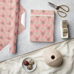 Papier Cadeau Motif de coquillages et d'étoiles de mer