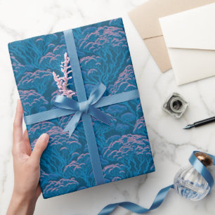 Papier Cadeau Motif De Corail Bleu Et Rose