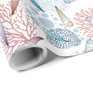 Papier Cadeau Motif de corail de coquillage de plage mignon