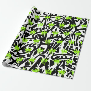 Papier Cadeau Motif de couronne graffiti tendance Vert Noir