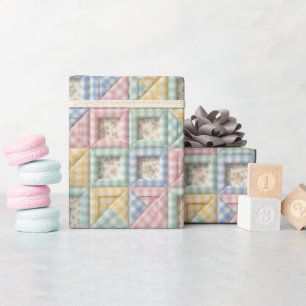 Papier Cadeau Motif de Courtepoint en Patchwork Gingham