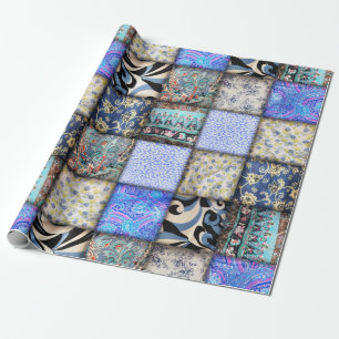 Papier Cadeau Motif de courtepointe Blue Faux