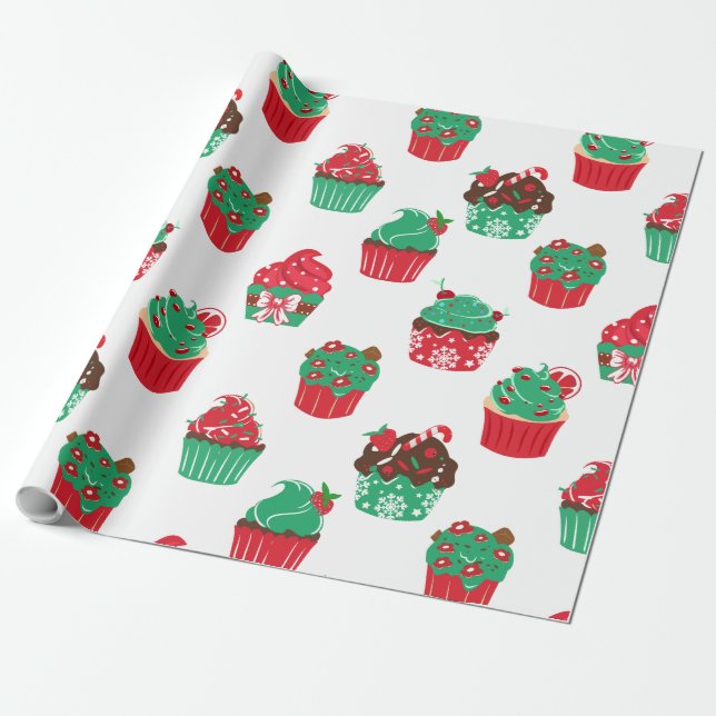 Papier Cadeau Motif de cupcakes décorés de Noël (Déroulé)