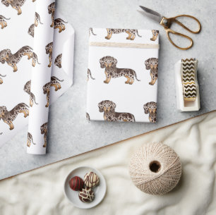 Papier Cadeau Motif de Dachshund à poil court brun et chamois ta
