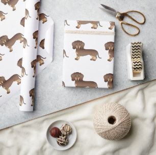 Papier Cadeau Motif de Dachshund à poil court chocolat et tan