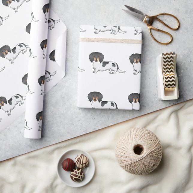 Papier Cadeau Motif de Dachshund à poil long noir et feu pied (Artisanat)