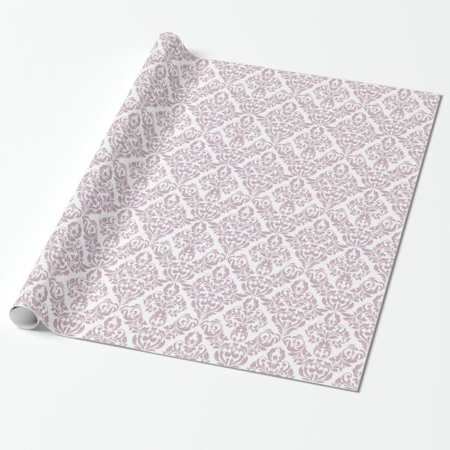 Papier Cadeau Motif de Damas blanc violet clair (Déroulé)