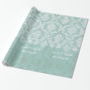 Papier Cadeau Motif de Damas Vintage bleu glace avec finition gr
