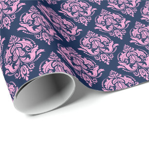 Papier Cadeau Motif de Damas Vintage rose et bleu