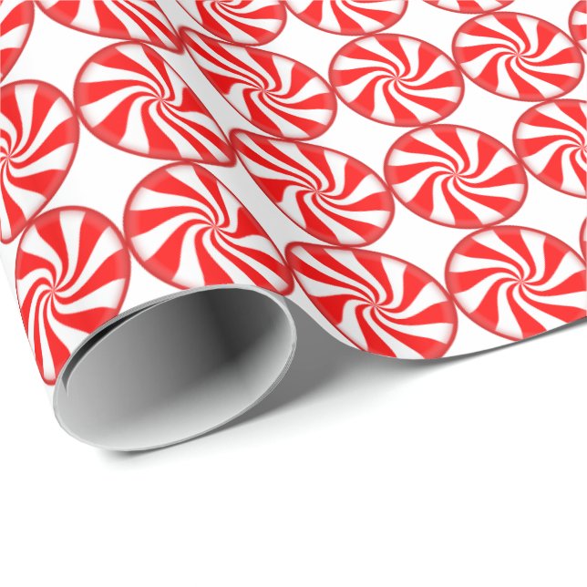 Papier Cadeau Motif de  de bonbons rouges et blancs (Coin rond)