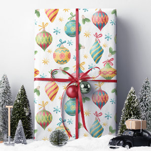 Papier Cadeau Motif de décoration de Noël à l'aquarelle pour les