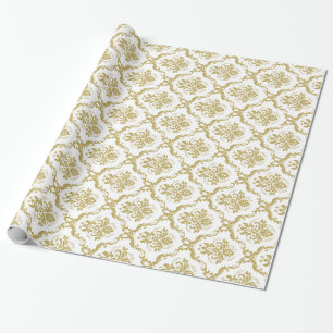 Papier Cadeau Motif de dentelle blanc et or Floral Damaches