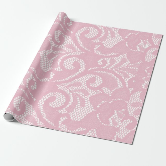 Papier Cadeau Motif de dentelle rose joli (Déroulé)