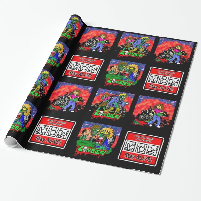Papier Cadeau Motif de dessin animé Zombie (Déroulé)