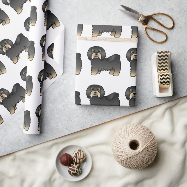 Papier Cadeau Motif De Dessin Cartographié Noir Et Tan Havanais (Artisanat)