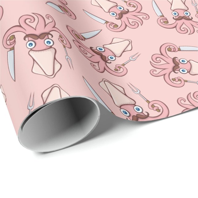 Papier Cadeau Motif de dessin de chef calmar (Coin rond)