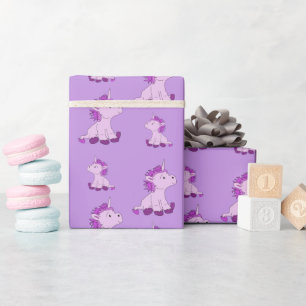 Papier Cadeau Motif de dessin de licorne rose mignon pour fille 