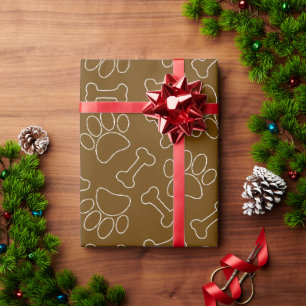 Papier Cadeau Motif de dessin de pattes et d'os de chien Brun pe
