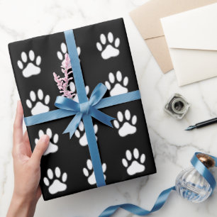 Papier Cadeau Motif de dessin Empreinte de patte blanc