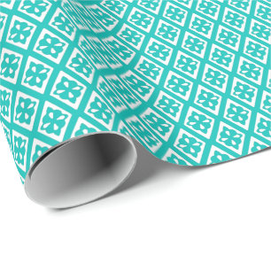 Papier Cadeau Motif de diamant - turquoise et blanc