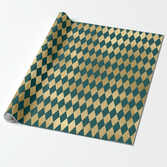 Papier Cadeau Motif de diamant Turquoise et Gold Foil (Déroulé)