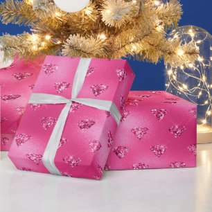 Papier Cadeau Motif de diamants pailletés rose vif élégant