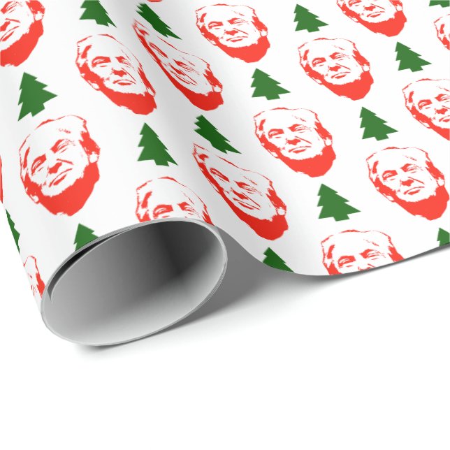 Papier Cadeau Motif de Donald Trump et de Noël d'arbres (Coin rond)