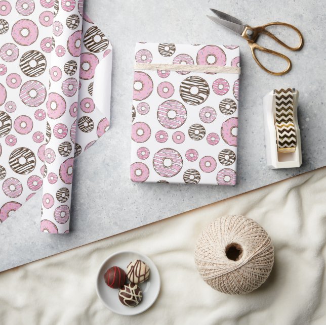 Papier Cadeau Motif De Donuts, Donuts Roses, Donuts Blancs (Artisanat)