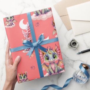 Papier Cadeau Motif de dragon rose