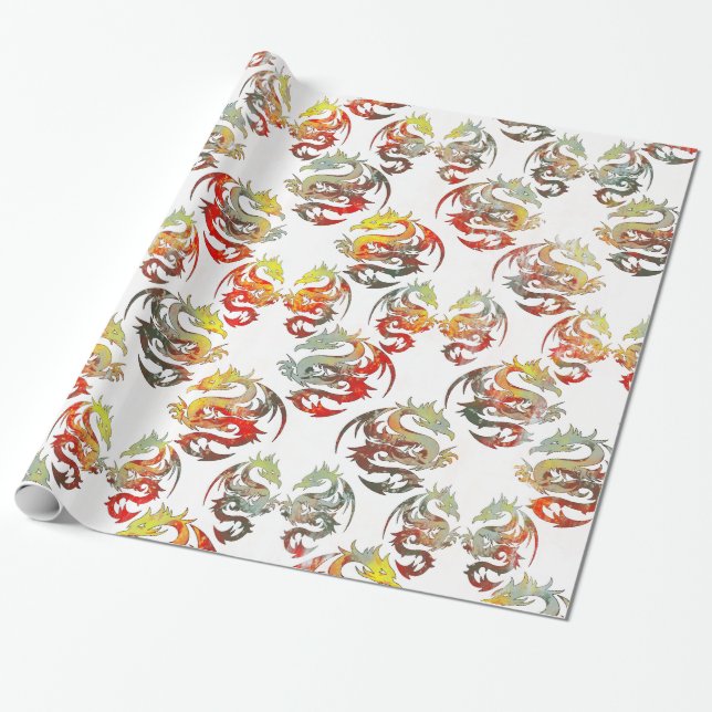 PAPIER CADEAU MOTIF DE DRAGONS (Déroulé)