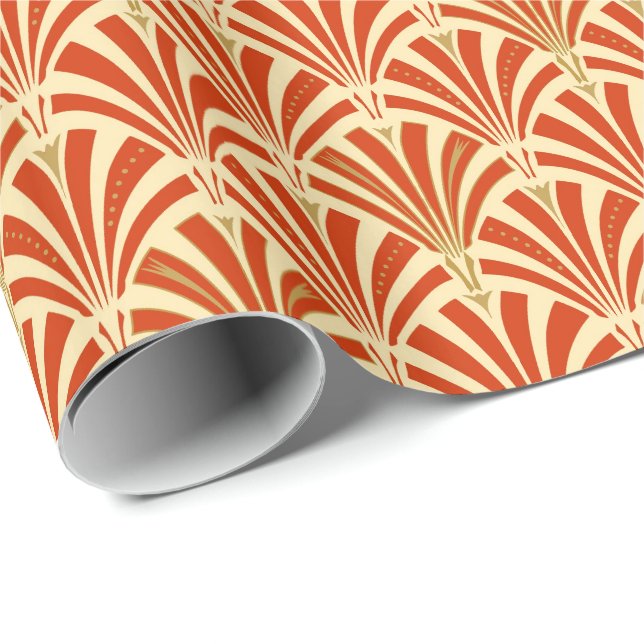 Papier Cadeau Motif de fan d'art déco - mandarine (Coin rond)