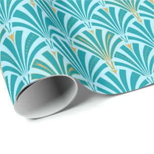 Papier Cadeau Motif de fan d'art déco - turquoise sur l'aqua