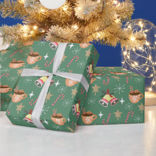 Papier Cadeau Motif de fête de Noël mignon avec chocolat chaud