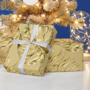 Papier Cadeau Motif de feuille de monstère de l'or tropical hawa