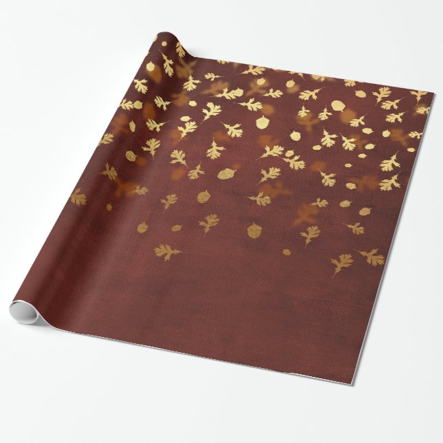 Papier Cadeau Motif de feuille d'or d'automne (Déroulé)