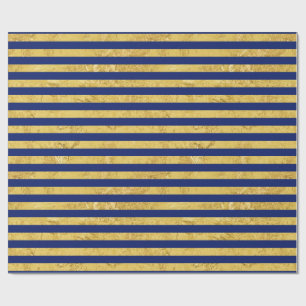 Papier Cadeau Motif de feuille d'or élégante et de rayure bleu