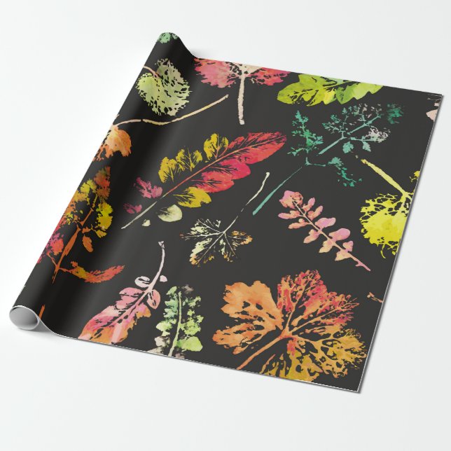 Papier Cadeau motif de feuilles à l'aquarelle d'une beauté folle (Déroulé)