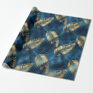 Papier Cadeau Motif de feuilles de palmier bleu tropical d'été