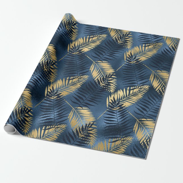Papier Cadeau Motif de feuilles de palmier bleu tropical d'été (Déroulé)