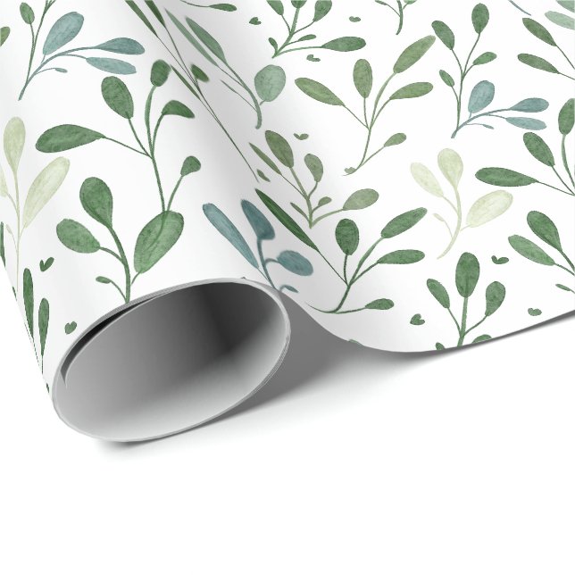 Papier Cadeau Motif de feuilles d'été bleu et vert (Coin rond)