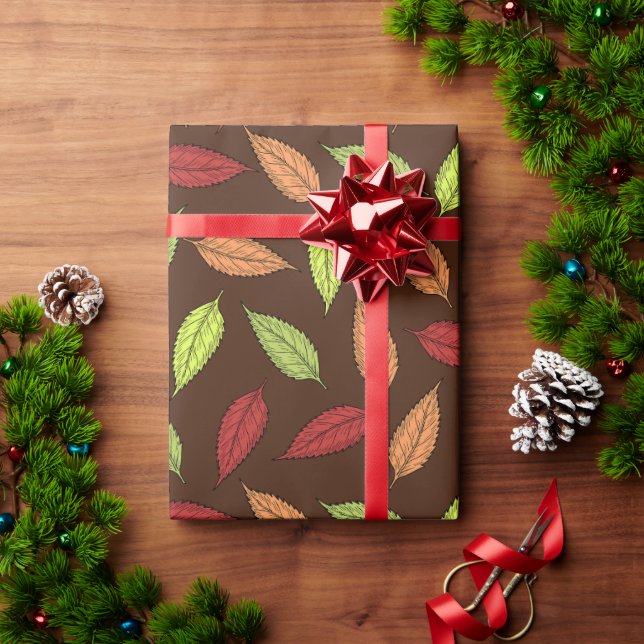 Papier Cadeau Motif De Feuilles, Feuilles Colorés, Feuilles D'Au (Cadeau de vacances)