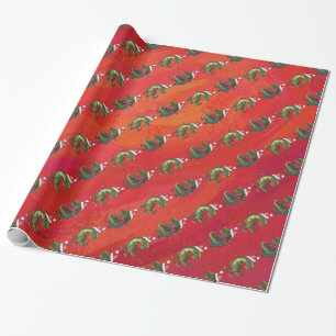 Papier Cadeau Motif de Fextive TRex Dino sur le rouge