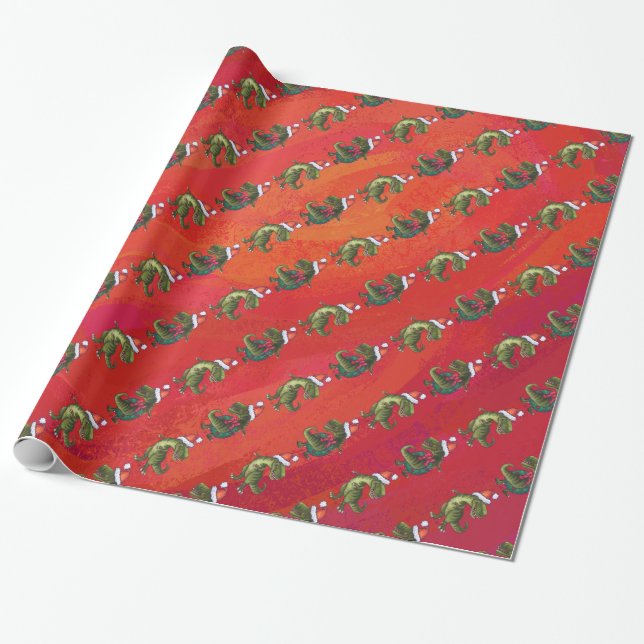 Papier Cadeau Motif de Fextive TRex Dino sur le rouge (Déroulé)