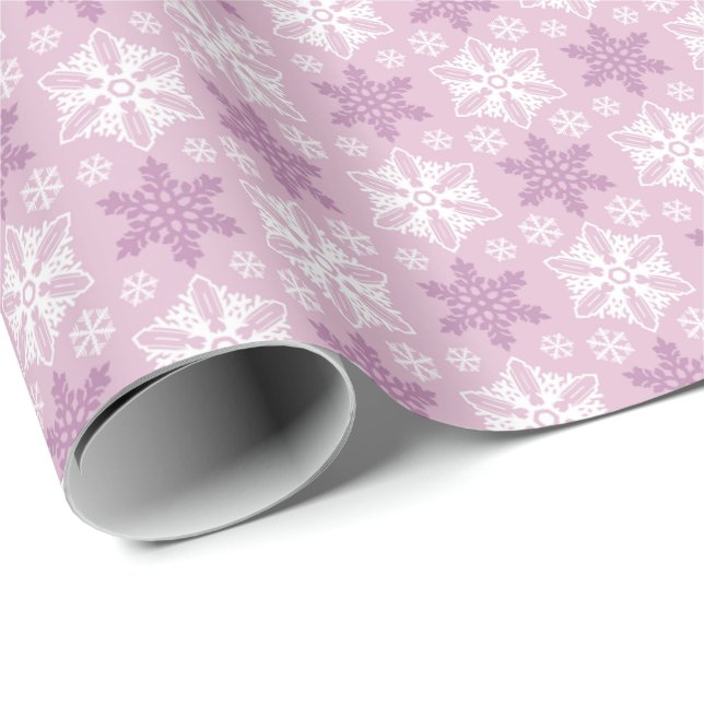 Papier Cadeau Motif de flacons de neige rose et blanc d'hiver (Coin rond)