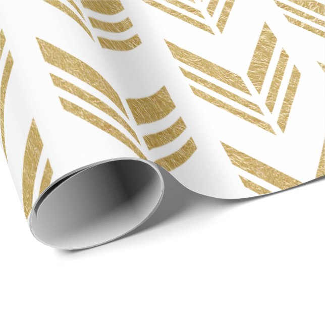 Papier Cadeau Motif de flèches de feuille d'or de Faux (Coin rond)